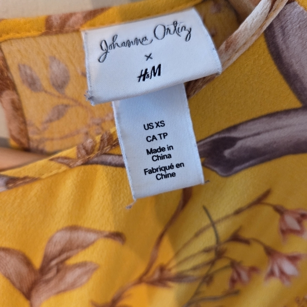 H&M Johanna Ortiz Women's Yellow Floral Boho Frill Summer Midi Crepe Dress Sz XS - Picture 16 of 16